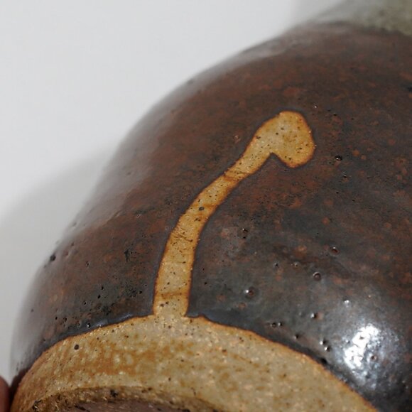 Mid Century Modern Clay Pottery Three Tone Minimalist Short Pitcher Vase - Picture 6 of 10